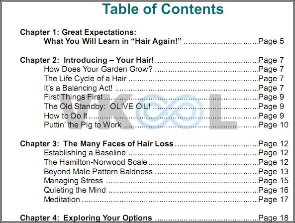 Total hair regrowth table of content