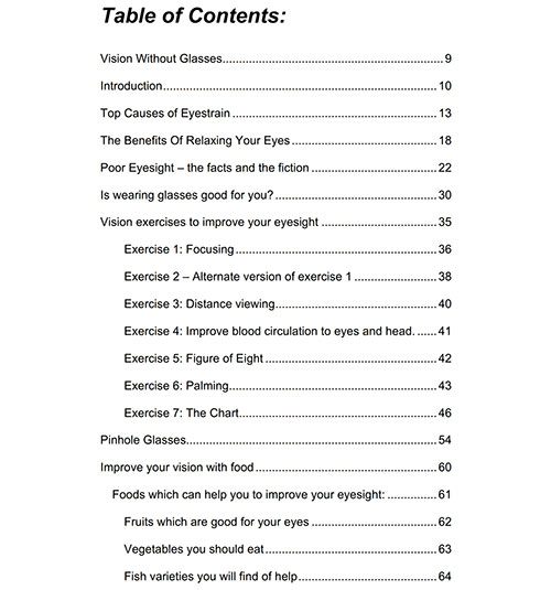 Table content of Vision without glasses