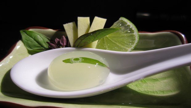 lime juice and basil leaves