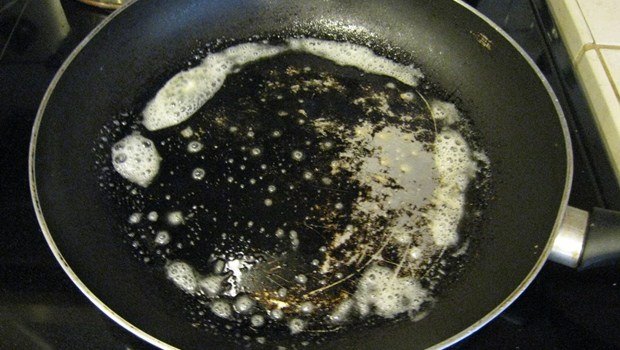 never suddenly pouring water into a pan containing hot oil