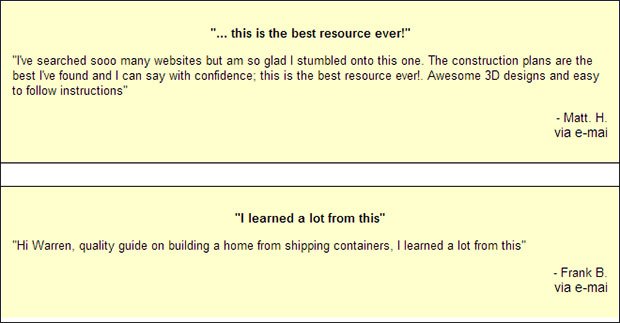 Testimonial for build a container home ebook