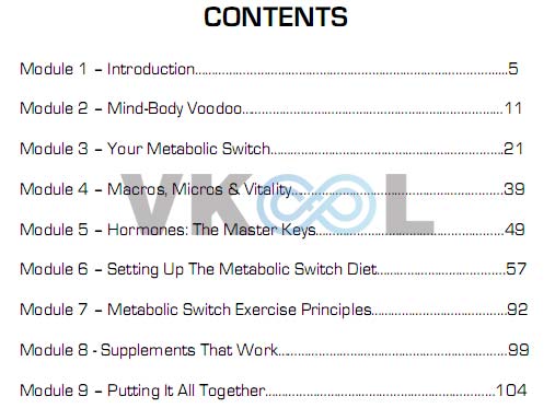 Metabolic switch diet table of content