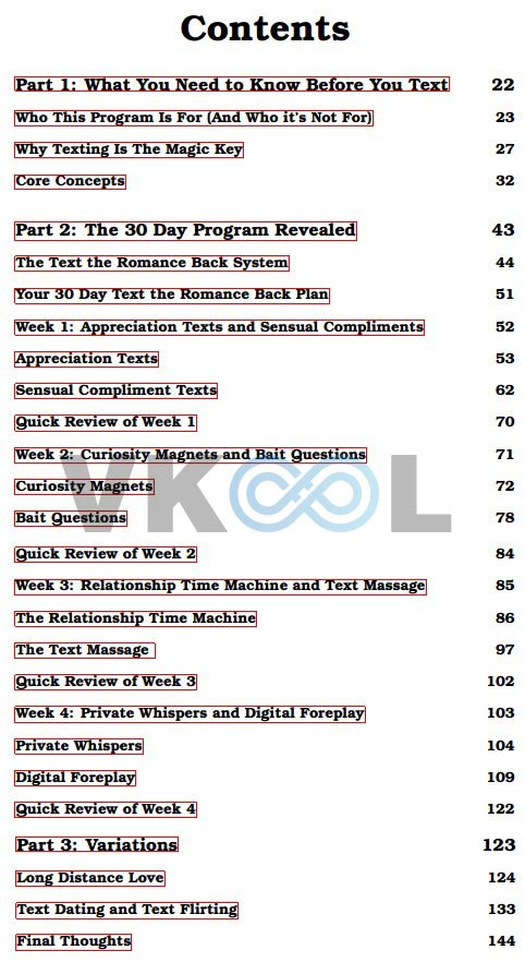text the romance back review contents