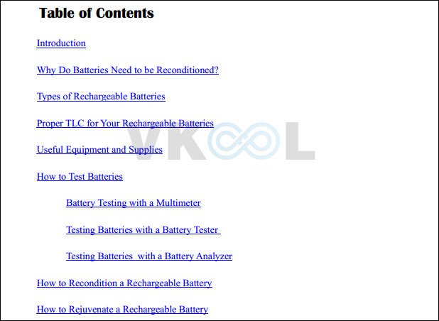 How to recondition batteries table of content