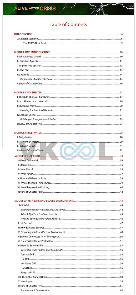 alive after crisis review table of contents