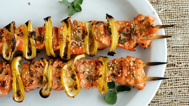 Grilled rosemary-salmon skewers download