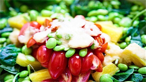 bbq tofu edamame pineapple spinach salad with nectarine balsamic dressing download