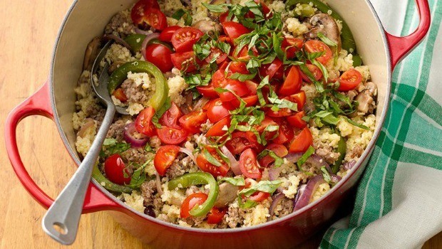 chicken chorizo on quinoa &peppers