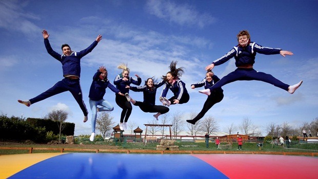 jumping on a trampoline