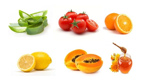 how to get rid of black spots - aloe vera with tomato, lemon, orange, papaya, and honey