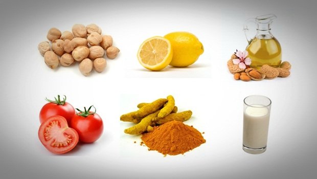 how to get rid of black spots - chickpea, lemon, tomato, turmeric, milk, and almond oil