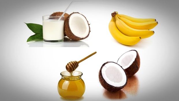 banana hair mask - coconut milk, banana, coconut oil and honey