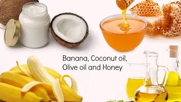 banana hair mask - coconut oil, olive oil, banana and honey