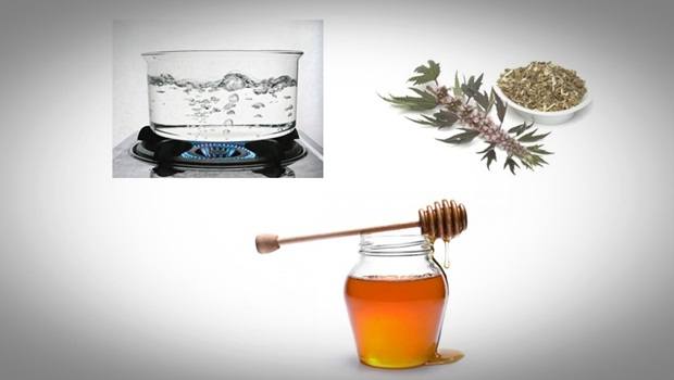 how to treat goiter - dried motherwort herb, boiling water, and honey