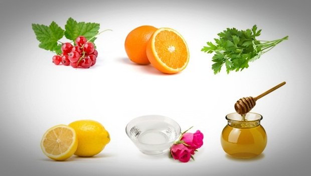 how to get rid of black spots - red currant, honey, lemon, rose water, parsley, and orange