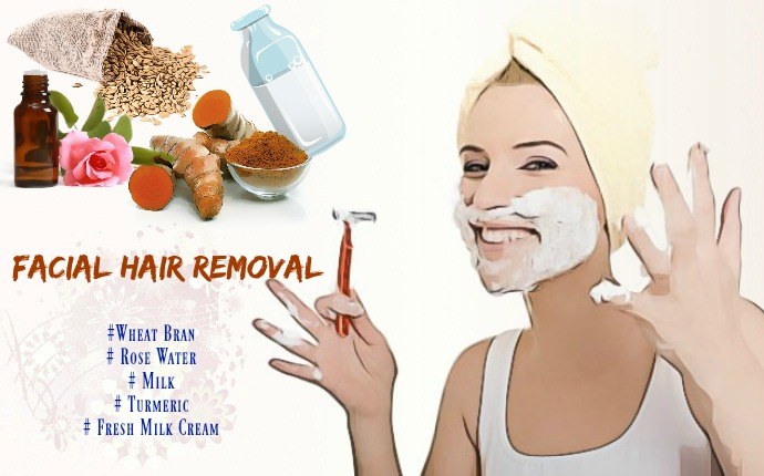 home remedies for facial hair removal - wheat bran with rose water, milk, turmeric