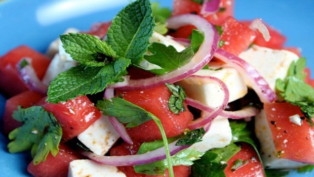 summer salad ideas - watermelon and olive salad