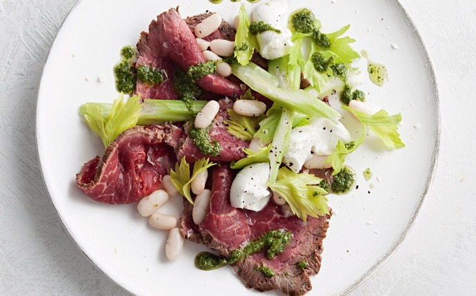 easy celery recipes - beef carpaccio with cannellini beans and celery