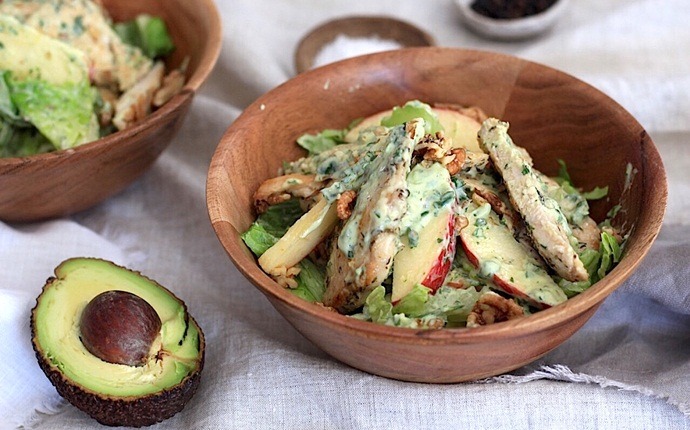 paleo salad recipes - chicken, avocado and walnut salad