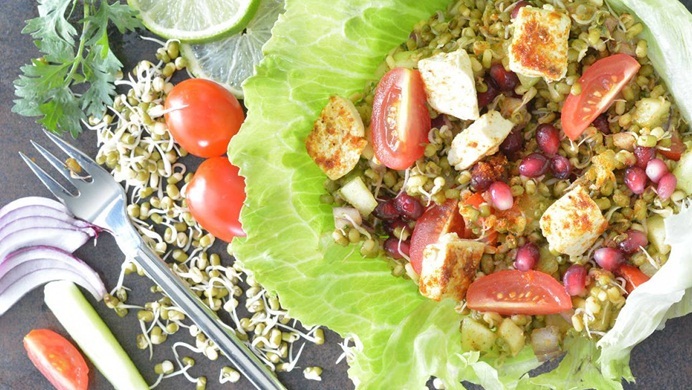 vegetarian salad recipes - green gram, tomato and bell pepper salad