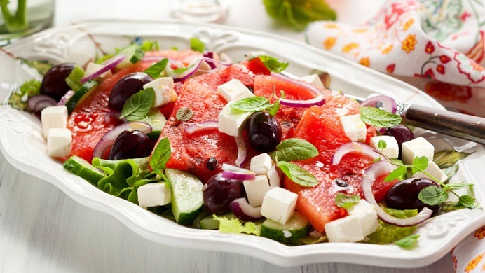 vegetarian salad recipes - mediterranean watermelon salad