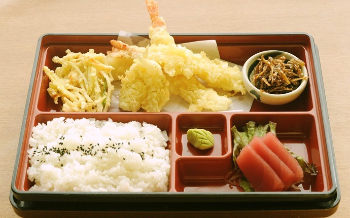 bento box lunch ideas - rice and prawn bento box