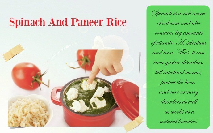 paneer recipes for babies - spinach and paneer rice