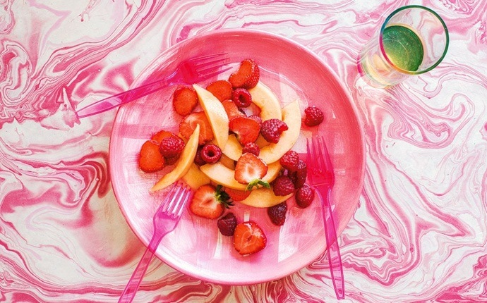 fruit salad recipes for kids - melon and strawberry salad with lemongrass syrup